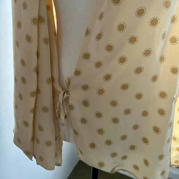 Alfred Sung Vintage Butter Pure Silk Wrap Blouse with Sunburst Dots – US 12 - Picture 10 of 12